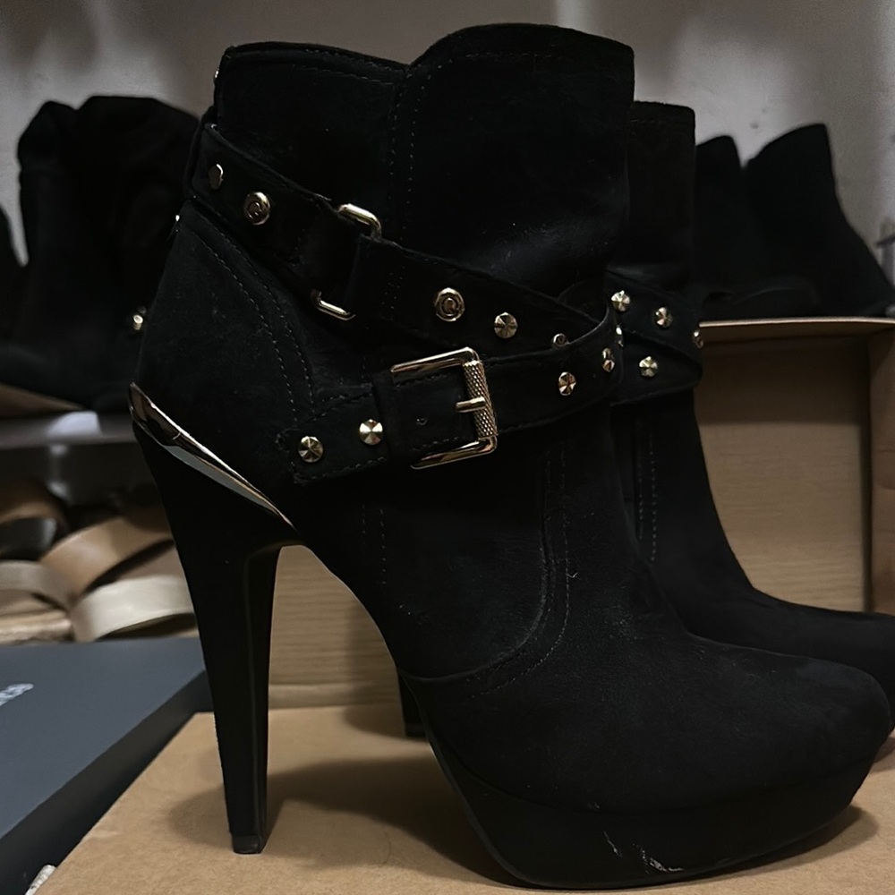 G by Guess Black Ankle Booties with Buckle Straps